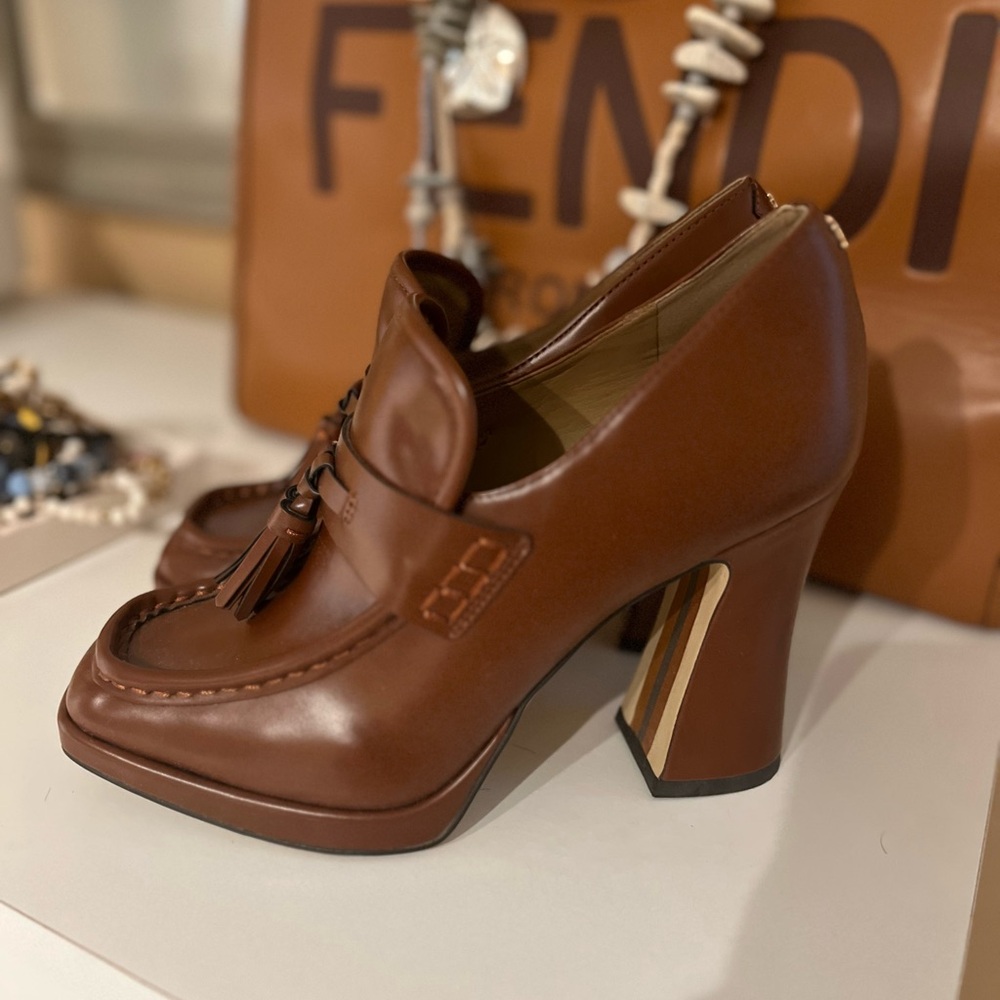 Sam Edelman Brown Leather Tassel Block Heel Loafers